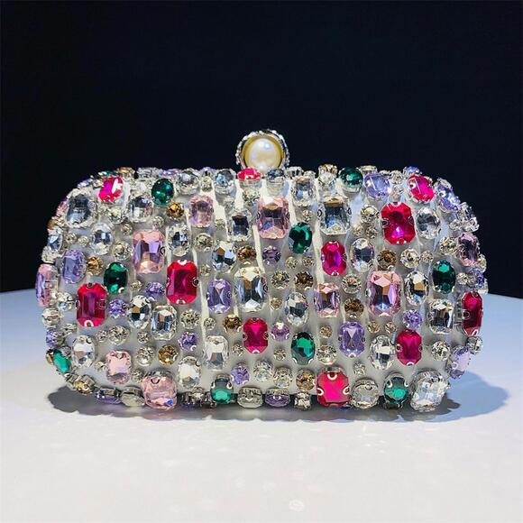 NWT Gold Multi-Color Crystal Rhinestone Evening Clutch Bag Wedding Formal Purse